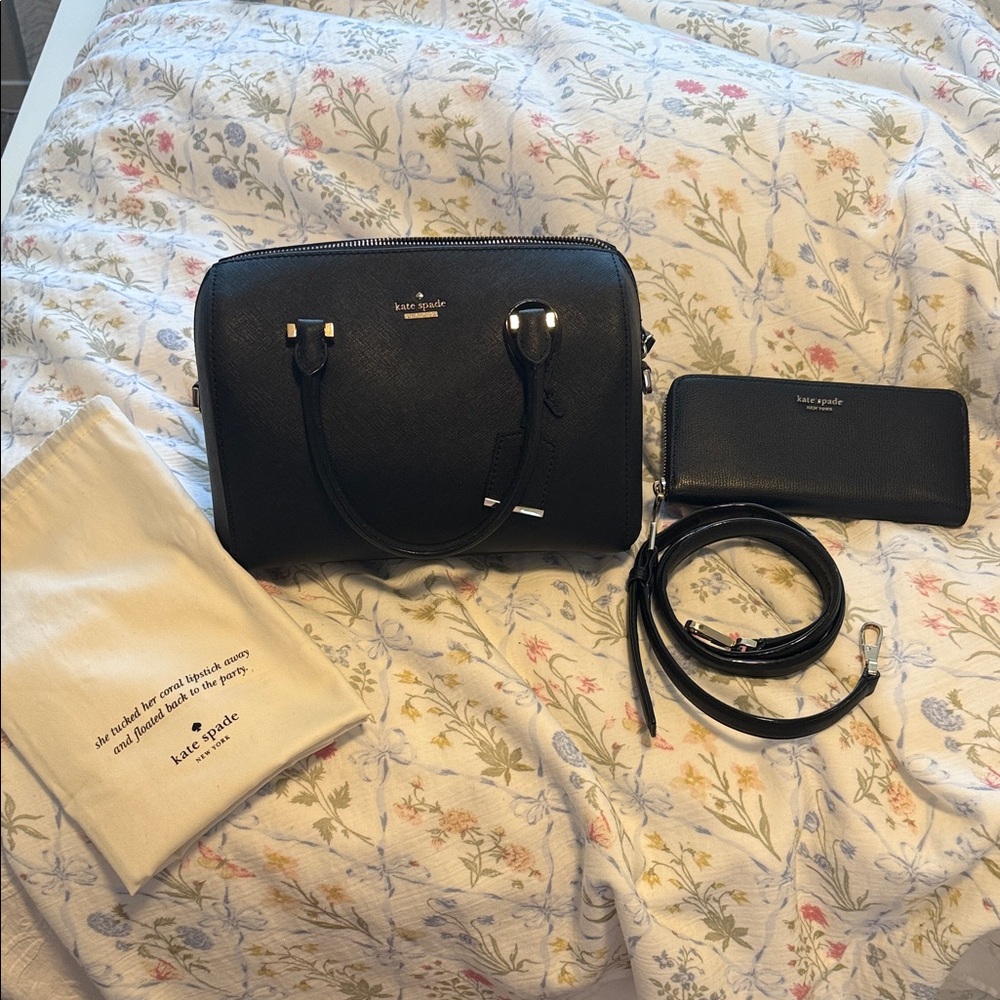 Kate Spade Black Leather Bag and Wallet Set
